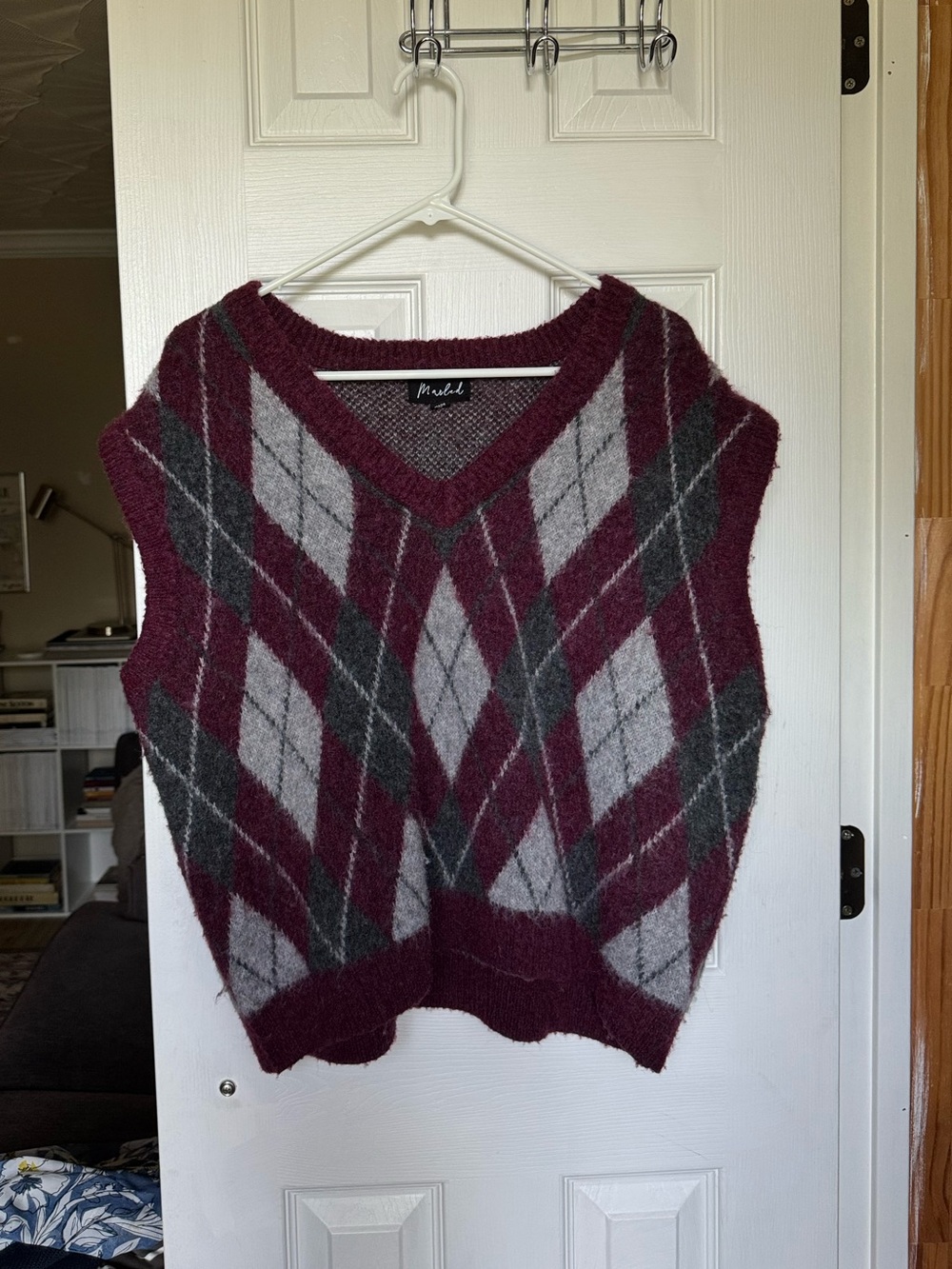 marled burgundy argyle sweater vest